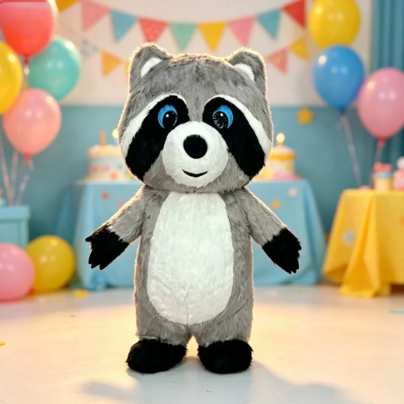 Dolls - グレーのふわふわ素材で作られた、空気で膨らませるタイプのアライグマの着ぐるみ。ハロウィン、クリスマス、パーティー、コスプレ、ストリートパフォーマンスなど、様々な場面で使える面白い衣装。