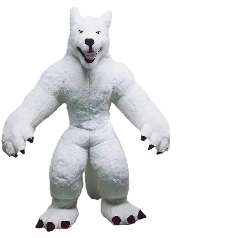 巨大な灰色の狼の着ぐるみ。大人用、毛皮のような素材で作られた - Dolls のレビューと価格